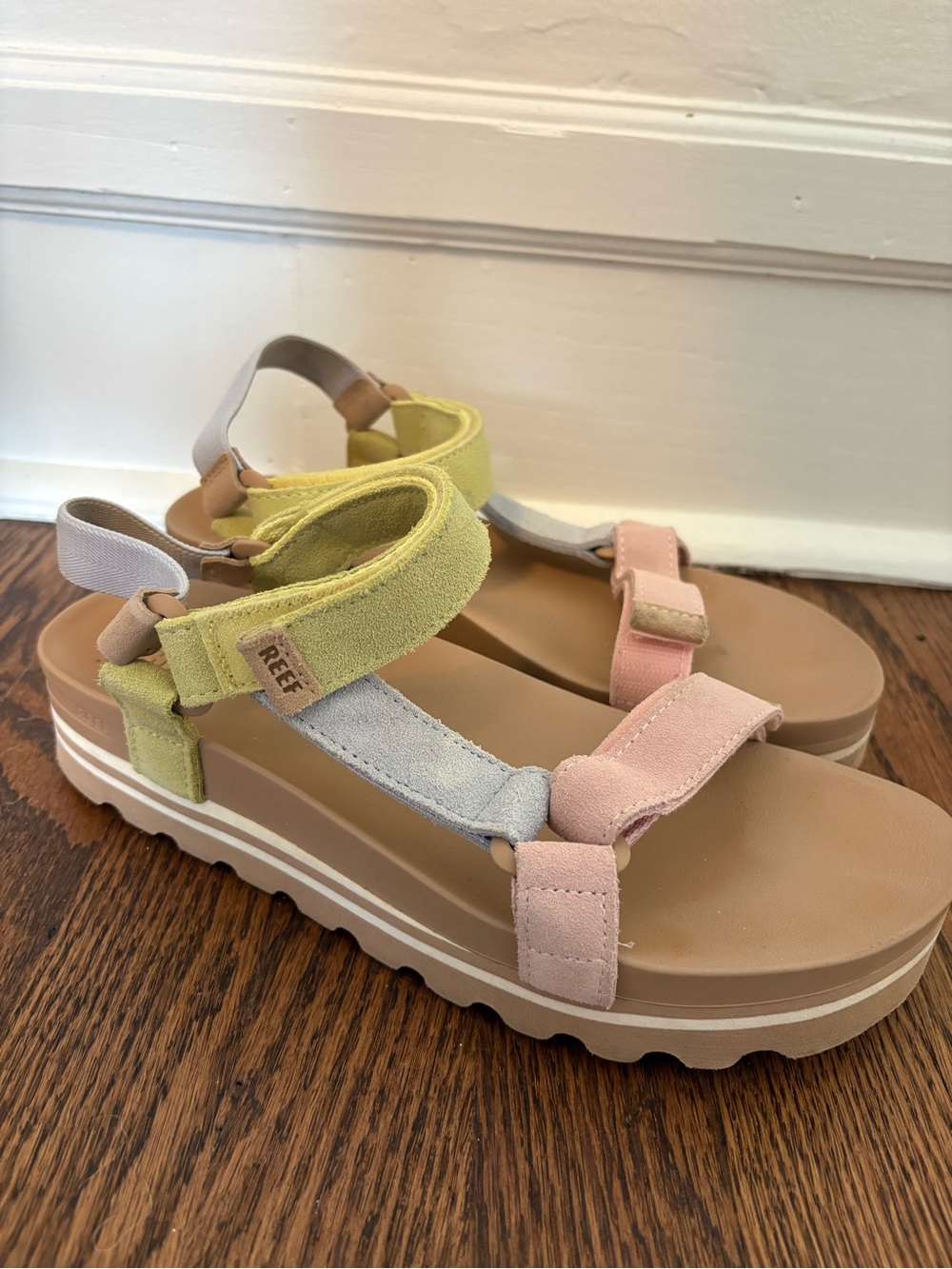 Reef Multicolor Pastel Platform Sandals - Pink, Yellow, Blue, Tan